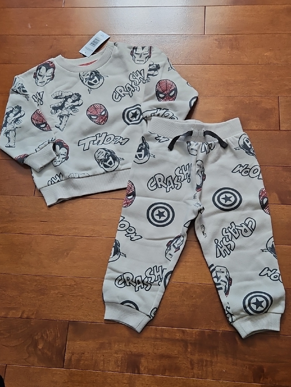 Nwt Marvel Beige Graphic Sweatshirt & Joggers Set with Red and Black Accents